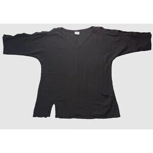 Oh My Gauze Size 1 S/M Black Cotton Cutout 3/4 Sleeves Lagenlook Pocket Blouse